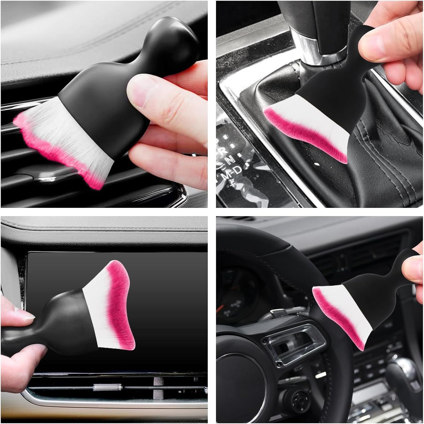 Car Interior Cleaning Brush Car Duster Interior with Ultra Soft Bristles Auto Detailing Brushes Dusting Car Accessories for Dashboard, AC Vents, Leather, Scratch-Free (2Pack_Red)