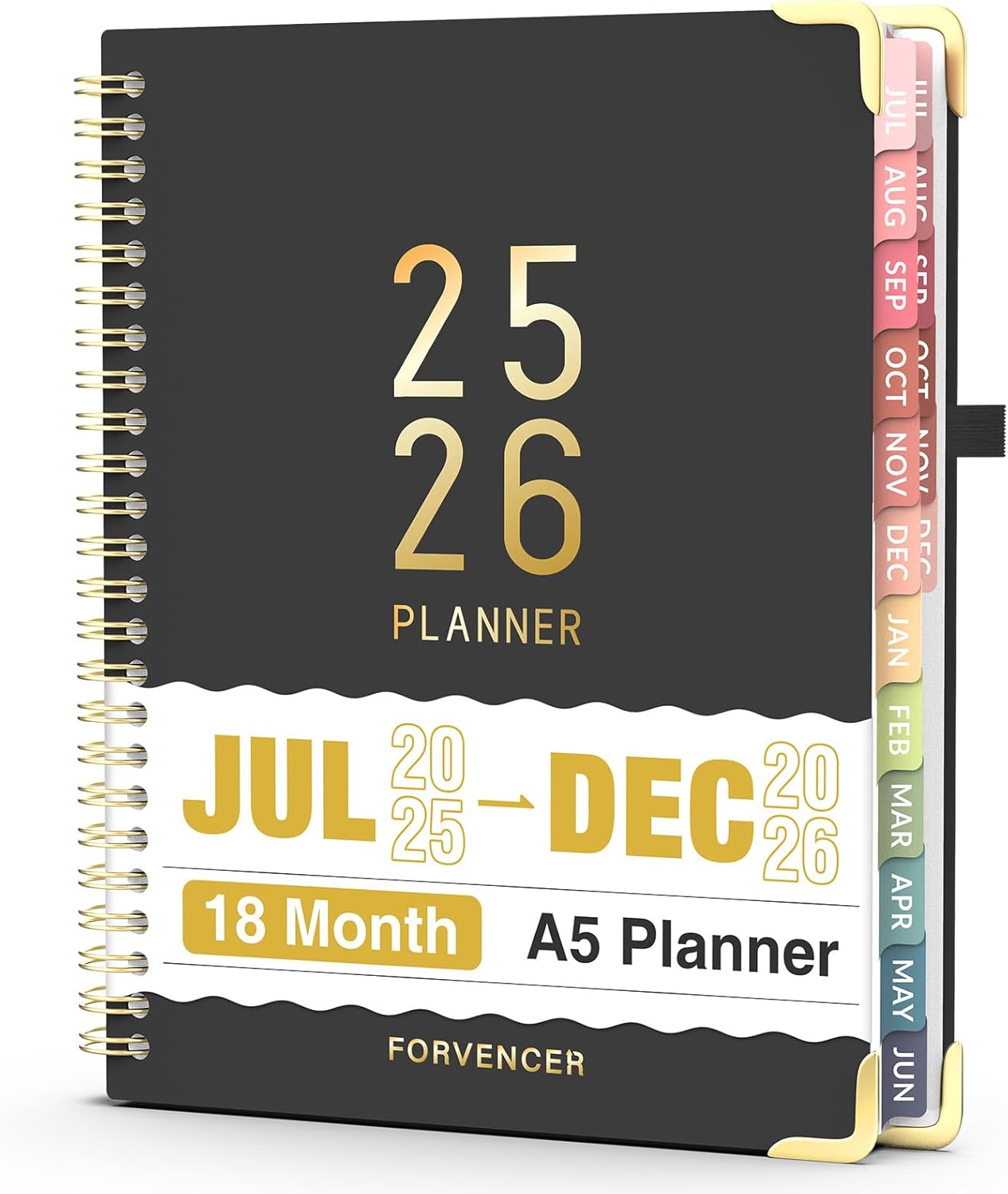 Jul 2025 - Dec 2026 Planner, Forvencer Academic Planner 2025-2026, 18 Month Daily Planner, 6" x 8", Weekly & Monthly Agenda Book, Hardcover Calendar Book, School Supplies for Student Teacher, Black