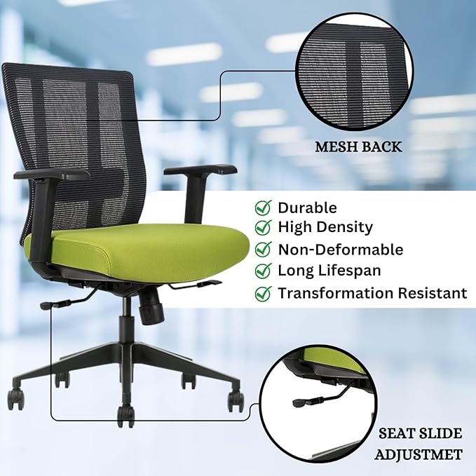 Ergonomic Office Chair - Breathable MESH - Back Adjustable Lumbar Support with 3-D ARMRESTS TILT Function and 360-DEGREE Swivel Wheels Comfortable Wide SEAT - Home Office Chair (Green) Pack of 2