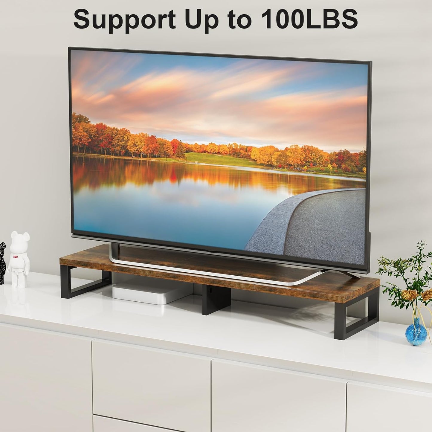 Zimilar Dual Monitor Stand Riser, Large Monitor Stand for Desk, Wood Monitor Riser with Storage Organizer for Home Office, Monitor Stands for 2 Monitors, Desktop Wooden Monitor Riser for Computer