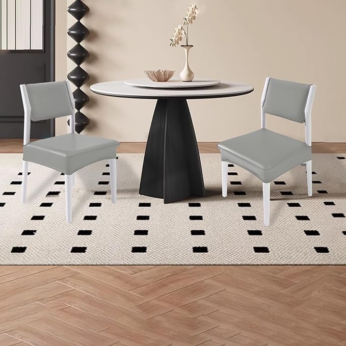 CWK Waterproof PU Leather Dining Chair Covers Set of 4-Stretchable Chair Seat Slipcovers, Removable & Washable Protector for Dining Room,Home,Office,Wedding,Rear Covers (PU-Silver)