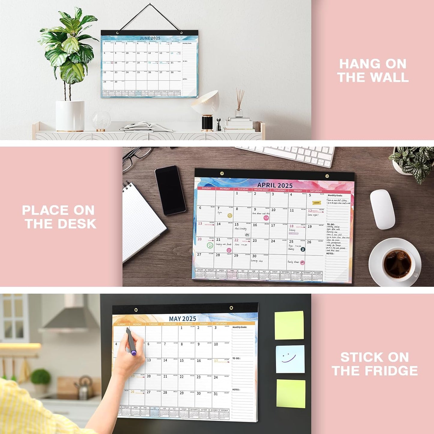 Ospelelf 2025-2026 Calendar Magnetic Desk Wall Desktop Monthly Planner from January 2025 to June 2026 Large To Do Pad with Plastic Cover for Office 17" X 12" Multicolor
