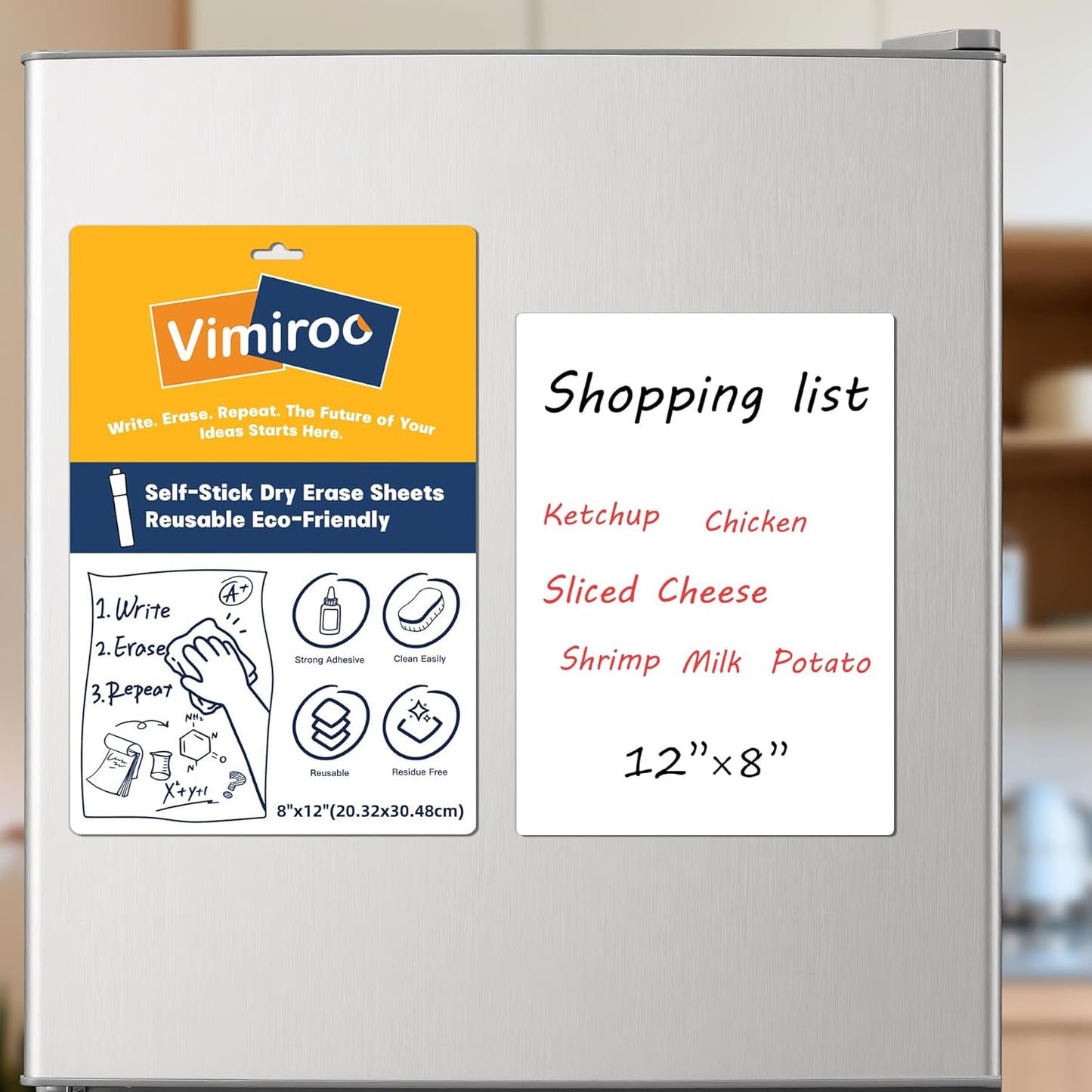 Dry Erase White Board, Small Dry Erase Sheet for Fridge, Non-Magnetic Whiteboard, 12" x 8" Reusable & Removable Whiteboard for Wall/Refrigerator/Door/Classroom(5 Sheets)