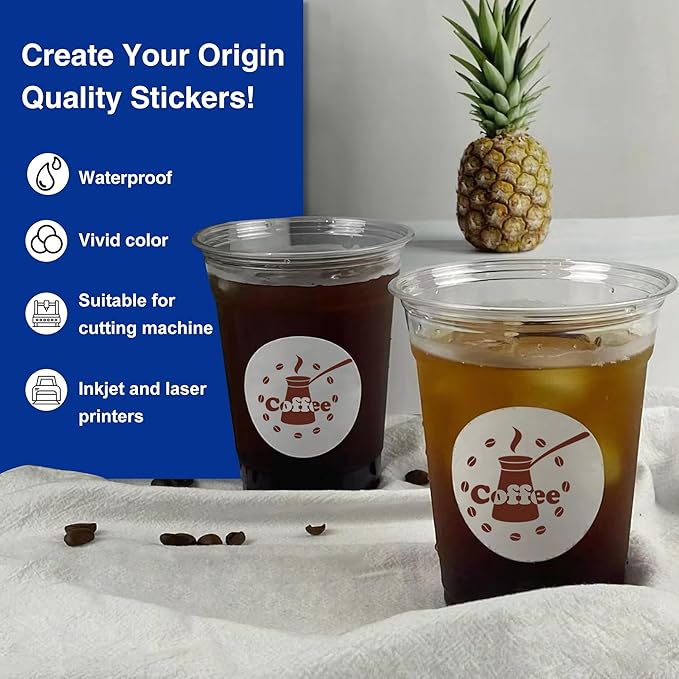 11x17 Printable Vinyl Sticker Paper Waterproof, Removable Self Adhesive Vinyl Sticker Sheets for Inkjet and Laser printer, 30 Pack, Tabloid Size, Matte White