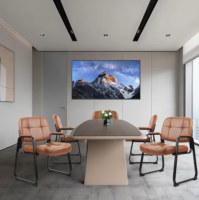 CLATINA Big & Tall 500 lbs Waiting Room Chairs with Padded Armrests and Sled Base, Leather Stationary No Wheels Office Guest Chair for Reception Lobby Home and Meeting Conference, Brown (2 Pack)