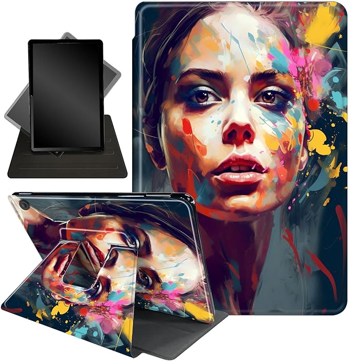 for All-New Amazon Kindle Fire 7 Tablet Case(12th, 2022 Release),Fire 7 Tablet Case,360 Degree Rotating Stand Smart Protective Case, for Fire 7 2022 Tablet (7” Display),Art Colorful Paint