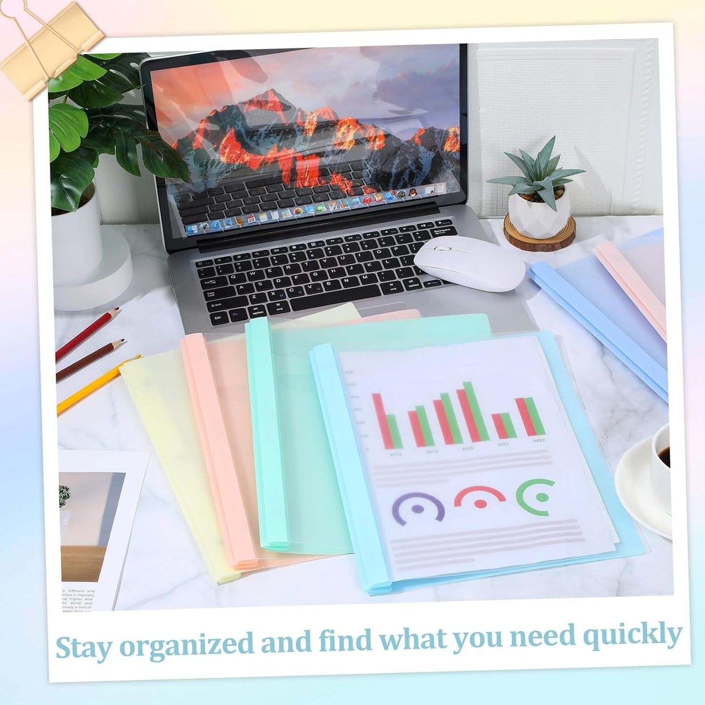 12 PCS Pastel Plastic Report Covers with 3 Prongs Clear Front Presentation Folders 3 Prong Folders for Resume Portfolio Document Report Letter Proposal School Classroom Office Supplies (Pastel)