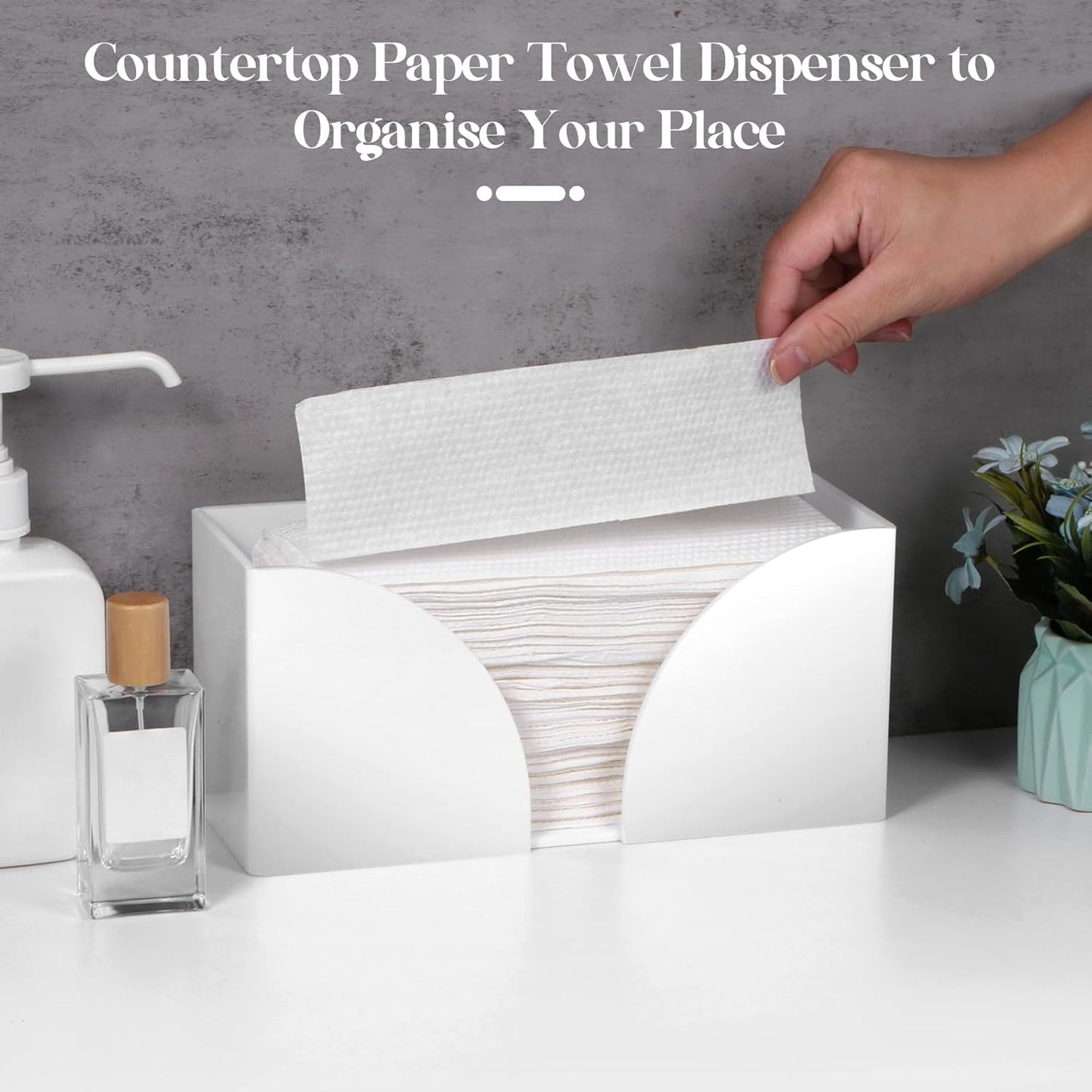 1PCS White Paper Towel Dispenser Countertop, Acrylic Paper Towel Holder for Bathroom Folded Countertop Paper Towel Holder Trifold Napkin Holder for Z-fold, C-fold, MultiFold Trifold - Home Kitchen