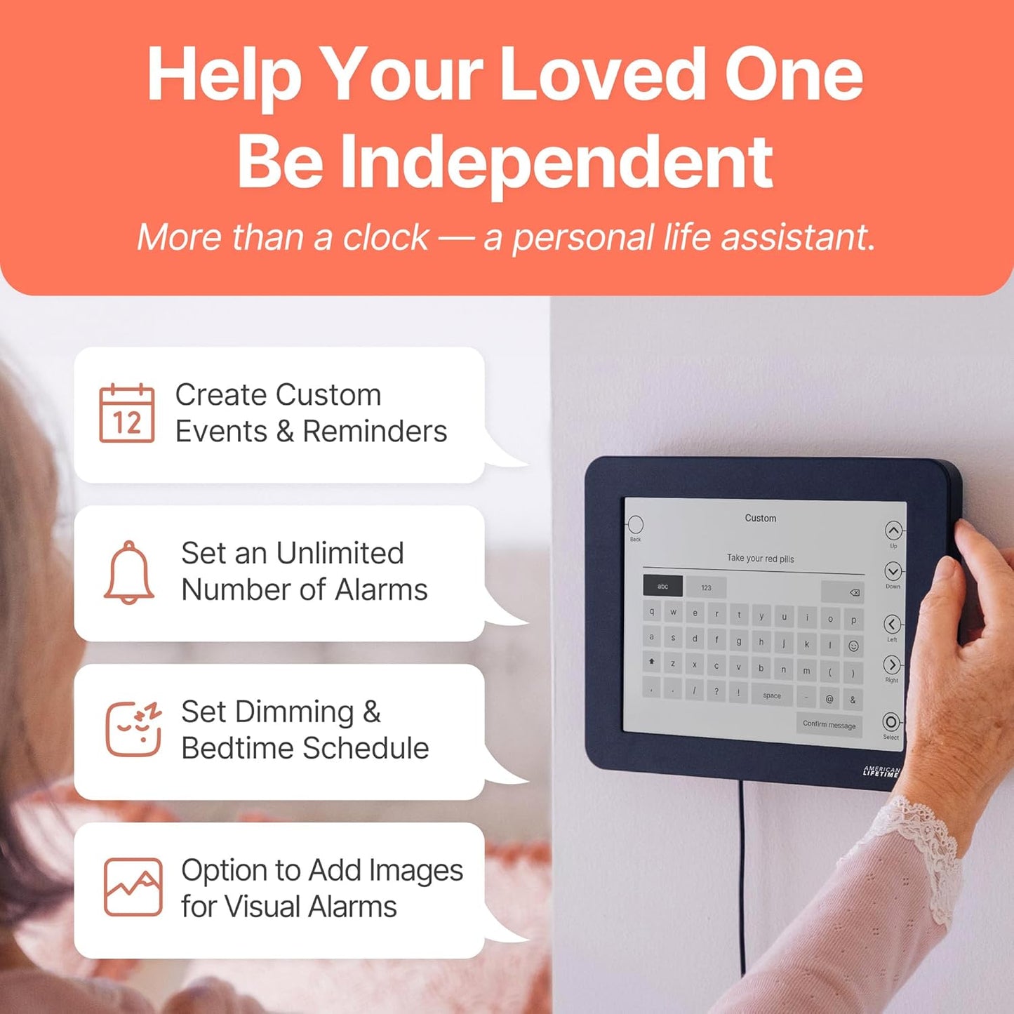 American Lifetime New 2025 Dementia Clock Large Digital Clock for Seniors, Alzeimer Clock Large Display with Custom Alarms, Clock with Day & Date for Elderly, Digital Calendar Premium Black Pro