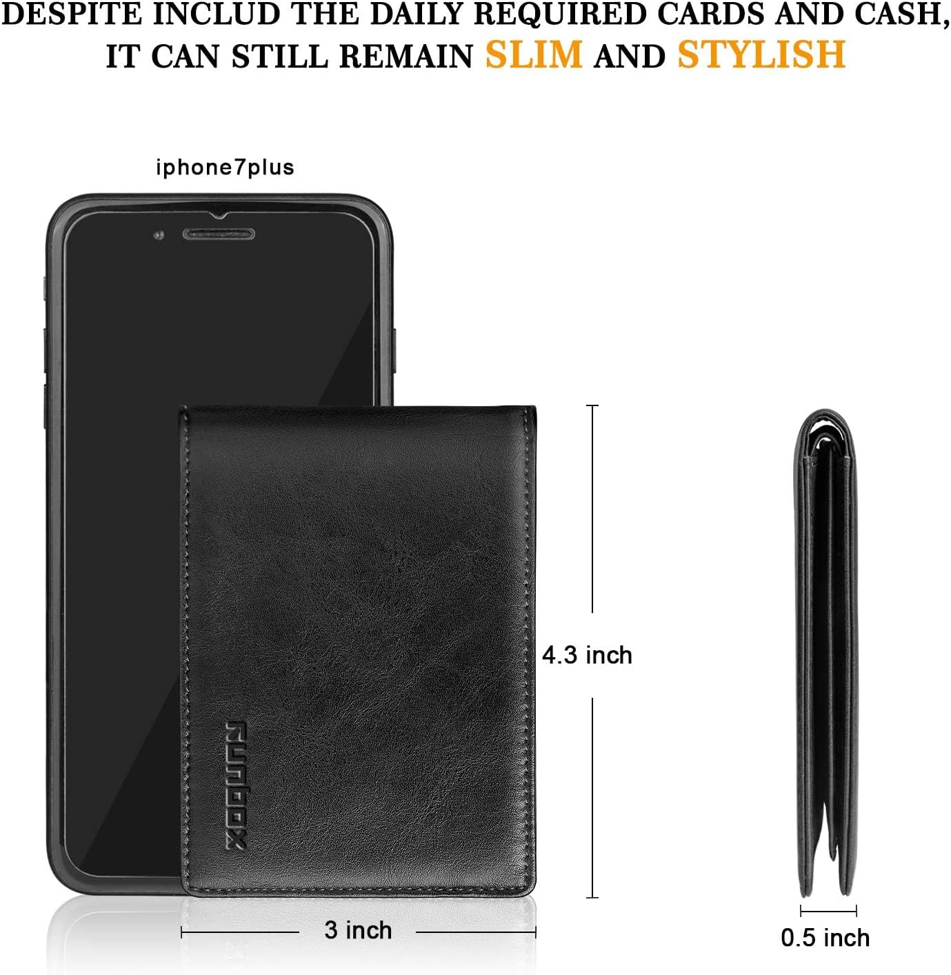 RUNBOX Wallet for Men Slim Rfid Leather 2 ID Window With Gift Box