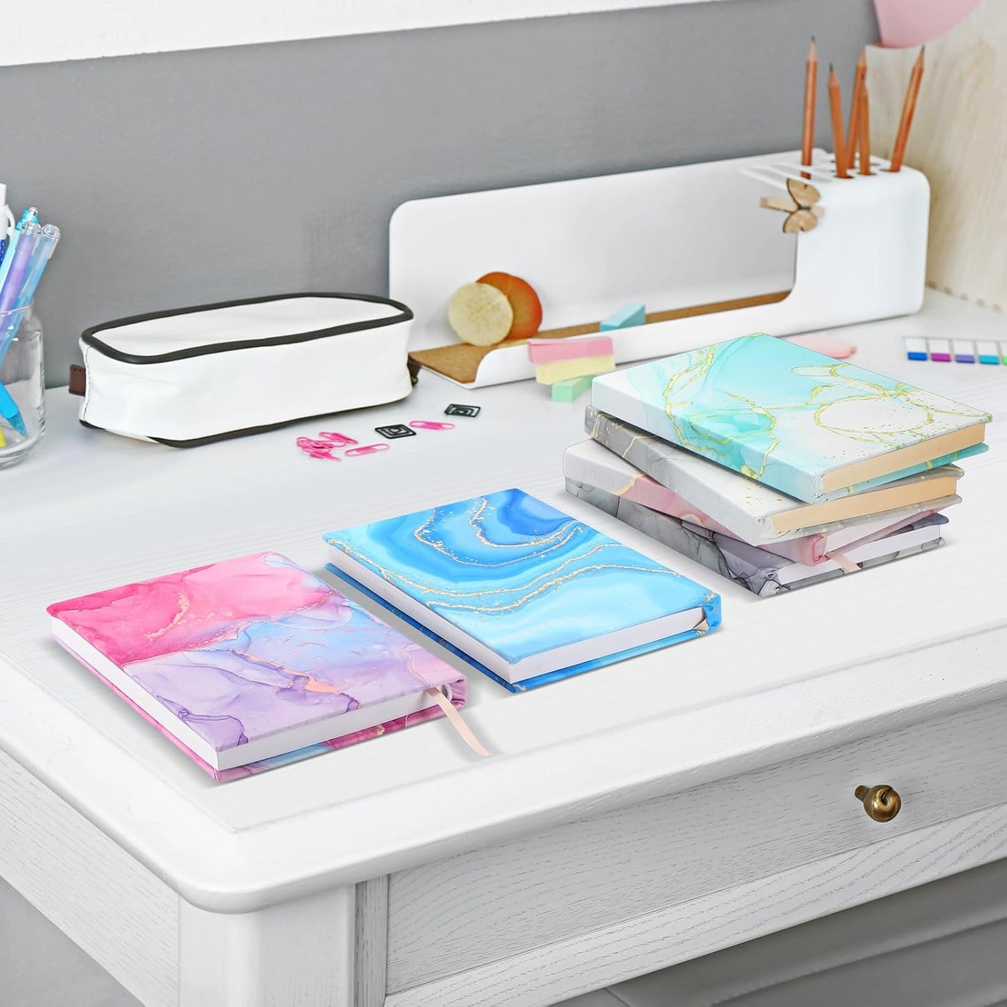 Yexiya 6 Pcs Stretchable Book Cover Jumbo Fabric Book Covers Colorful Pattern Book Protector Washable Reusable Protective Textbook Cover for Hardcover Textbooks up to 9 x 11 in (Marble Pattern)