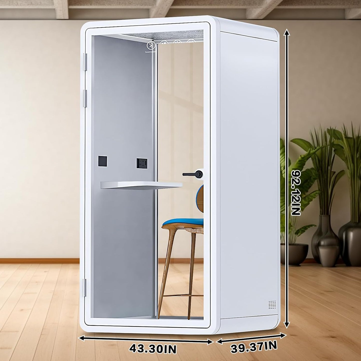Office Sound Booth with Audio Privacy - Removable Soundproof Booth Includes White with Rounded Corners,Soundproof Room with Light,Fans, Socket for Telephone Booth,Study (43.3IN)