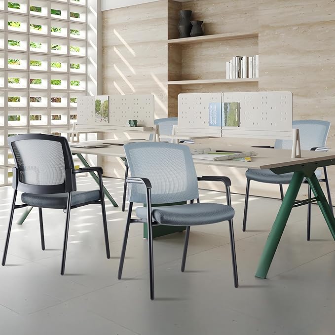 CLATINA Office Reception Guest Chair Mesh Back Stacking with Ergonomic Lumbar Support and Thickened Seat Cushion for Waiting Conference Room Gray 2 Pack