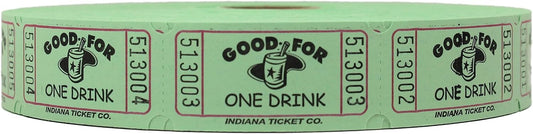 INDIANA TICKET CO. Green Drink Roll Tickets, 2000 per Single Roll, 1x2 Tickets Admission, Events, Fundraisers & Prizes