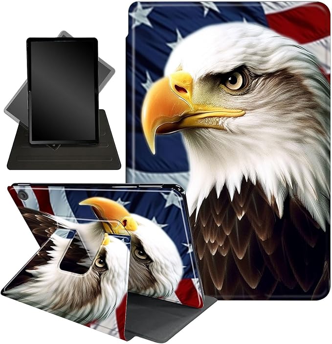 for All-New Amazon Kindle Fire 7 Tablet Case(12th, 2022 Release),Fire 7 Tablet Case,360 Degree Rotating Stand Smart Protective Case, for Fire 7 2022 Tablet (7” Display),American Flag/Eagles