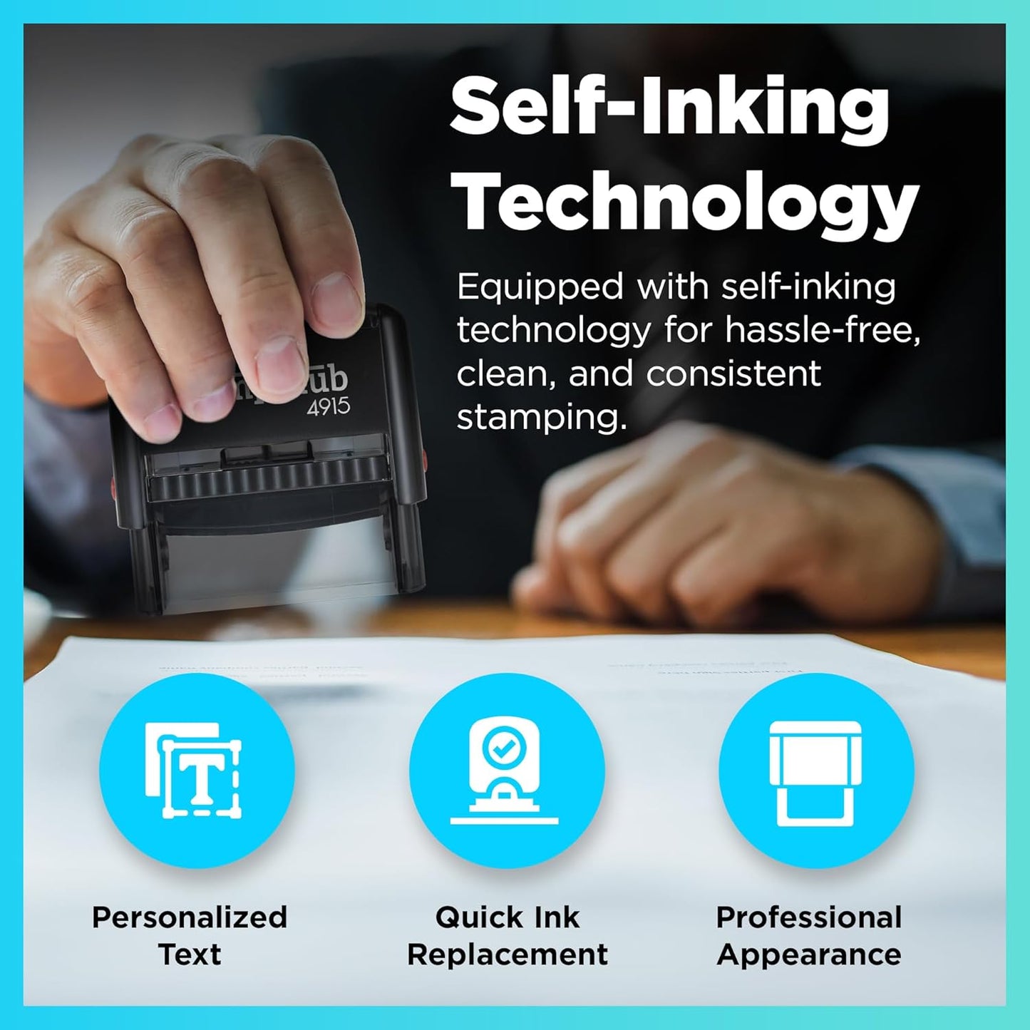 Self Inking Personalized Stamp - Up to 6 Lines, Custom Return Address, Customizable Office Name Rubber - Easy to Change Ink Cartridge, Multiple Ink Color Options - Extra Large