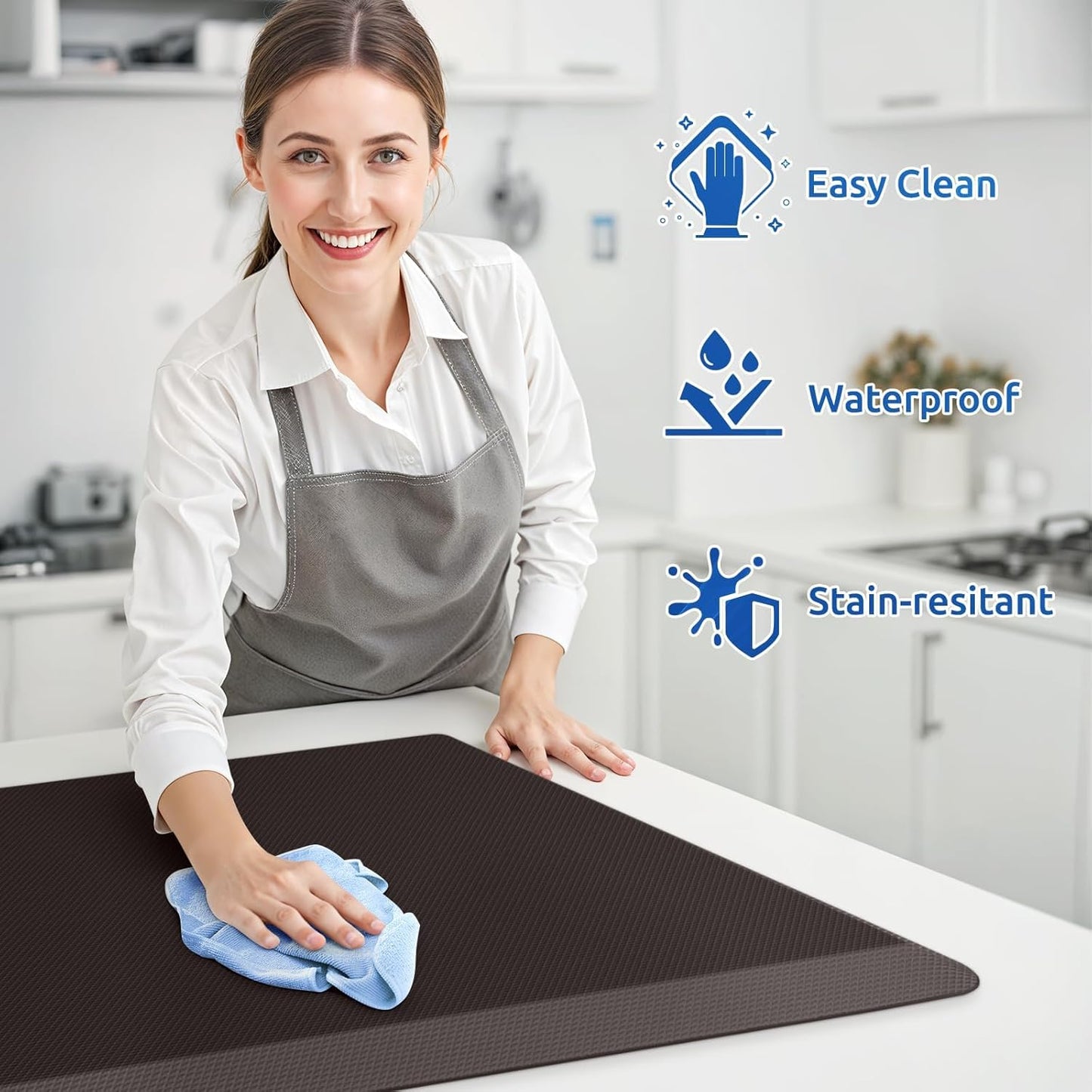 KitchenClouds 2PCS Kitchen Rugs Cushioned Anti-Fatigue Non-Slip Waterproof Kitchen Mat Comfort Foam Standing Mat for Floor Office Sink Laundry (Chocolate)