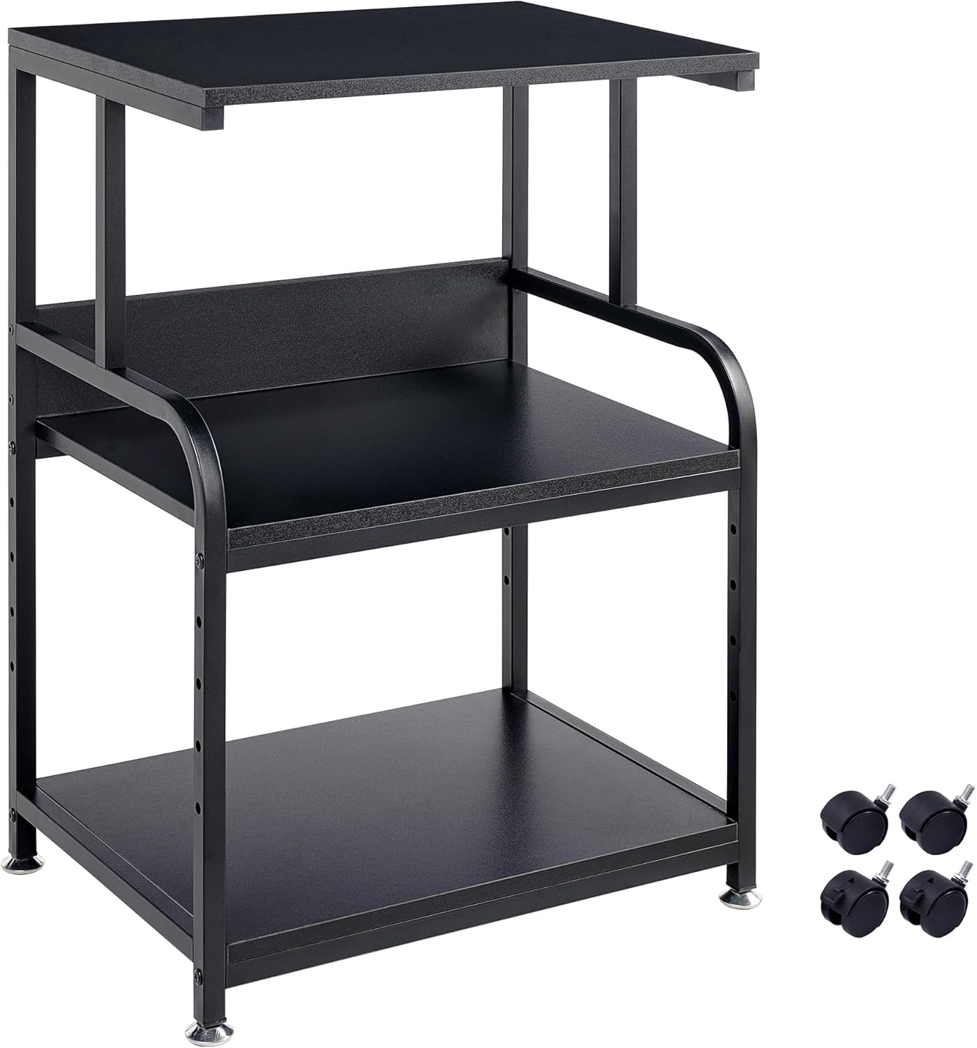 Printer Stand, 3 Tier Printer Table with Height Adjustable Storage Shelf, Rolling Printer Cart with Wheels for Home Office Organization, Black