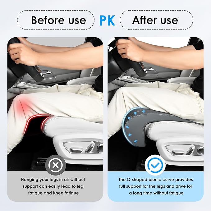 FLORICH Car Seat Extender Leg Extender Support Cushion for Driver Seats Office Chair, Leather Carseat Leg Support for Long Drivers Universal Car Seat Cushion Legs Rest Pads-Light Grey