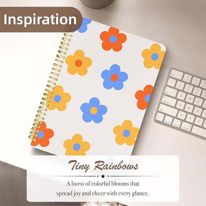 Cute Spiral Notebook journal B5 Aesthetic Pretty Design for Women Girls Kawaii with Pocket, 10 x 7.2 inch, Lined, Color Flowers