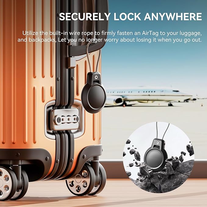 Gitfos Waterproof AirTag Keychain Holder - 4 Pack Airtag Holder for Apple AirTag, 360° Robust Protective AirTag Case with Wire Cable, AirTag Accessories, Airtag Holders for Luggage, Backpack, Key, Pet