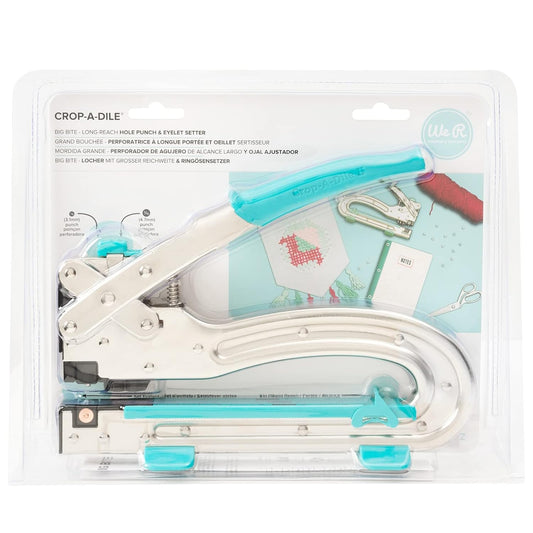 We R Memory Keepers Crop-A-Dile 2 - Big Bite Blue, Heavy Duty Single Hole Punch and Eyelet Grommet Setter with Ergonomical Grip, 1/8 or 3/16 inch Hole Puncher