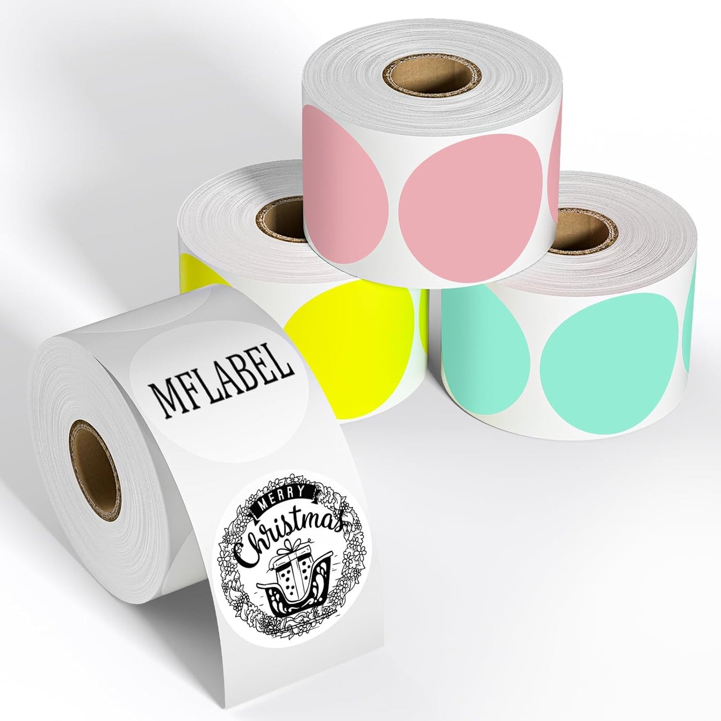 MFLABEL 2" Round Thermal Labels (3000 Labels) - 4 Color Self-Adhesive Stickers for Bottles, Jars & DIY | Waterproof QR Code Labels | Instant Print w/o Ink