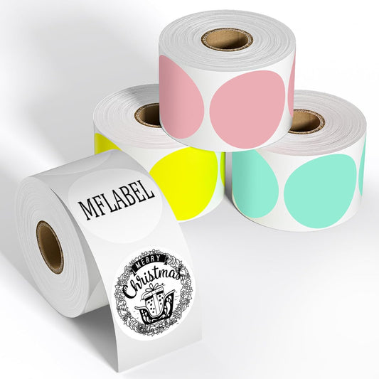 MFLABEL 2" Round Thermal Labels (3000 Labels) - 4 Color Self-Adhesive Stickers for Bottles, Jars & DIY | Waterproof QR Code Labels | Instant Print w/o Ink