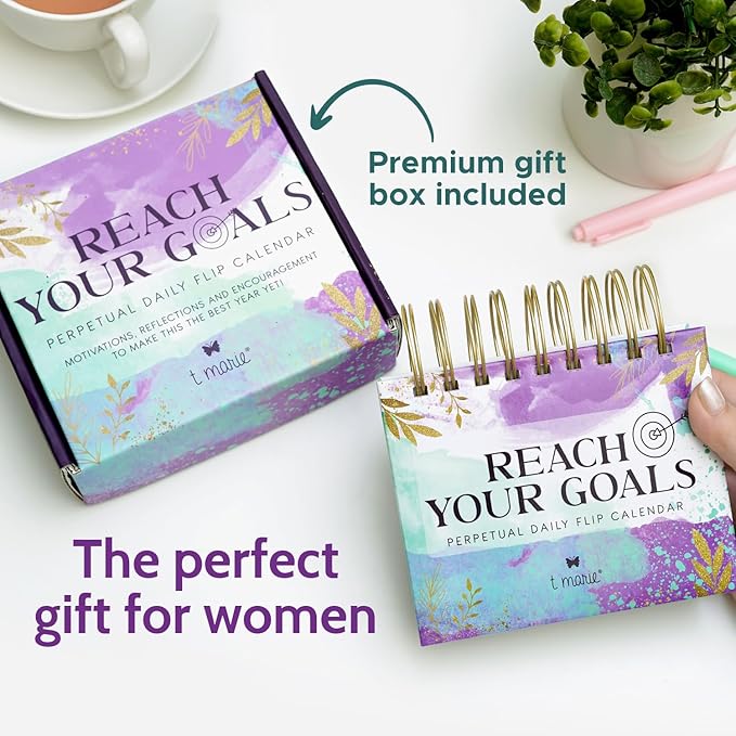 2026 Reach Your Goals Daily Desk Calendar - Motivational Gift and Positive Affirmations for Women - Perpetual Calendar, Cute Office Decor, Gratitude and Self Care Gifts for Women, Inspirational Desk Accessories