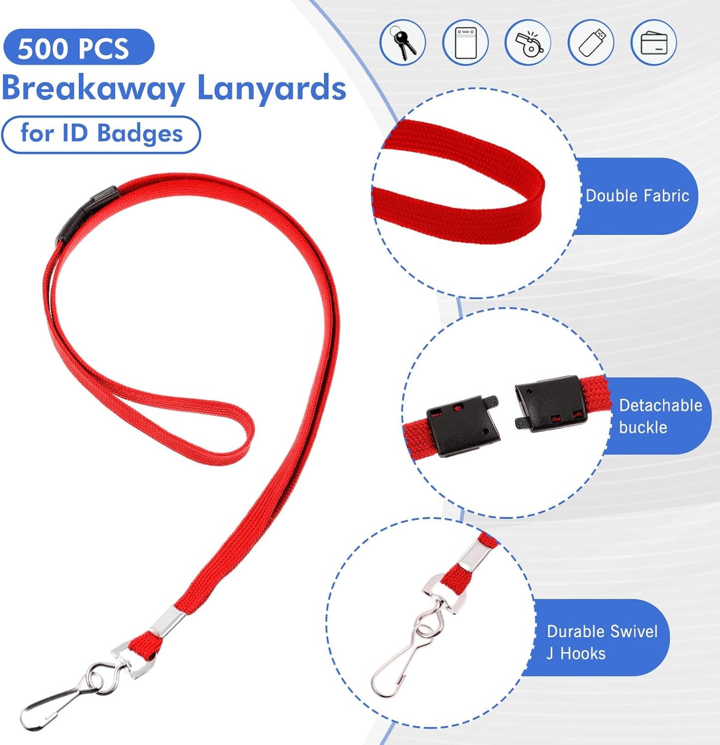 Windyun Breakaway Lanyards for ID Badges Bulk Lanyards Strap with J Hook Flat Lanyards School and Office Supplies