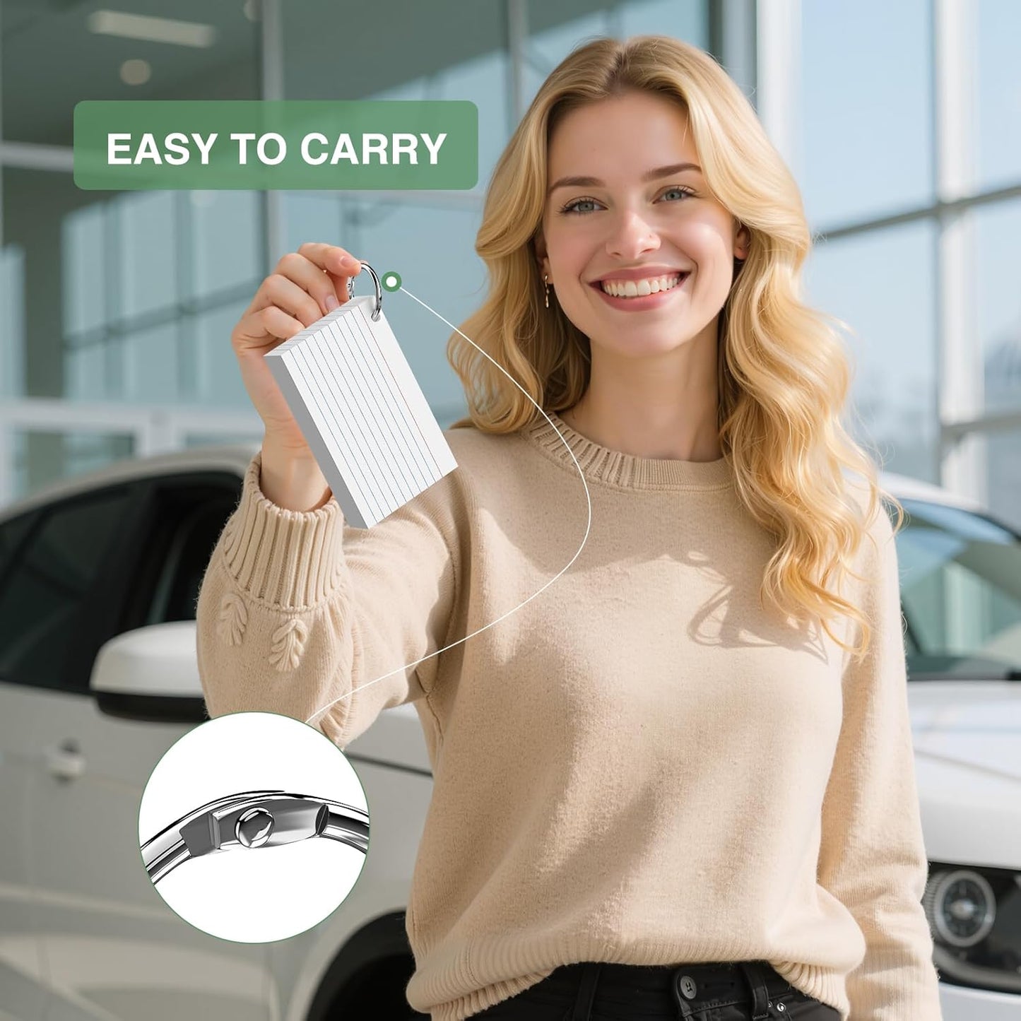 250-Pack Colored Index Cards, 3x5 Inch w/Key Ring – 180gsm Heavyweight Flashcards – 5 Vibrant Colors Flash Cards (White Pink Purple Blue Yellow) – Perfect for Study, Notes & Memory, Students School