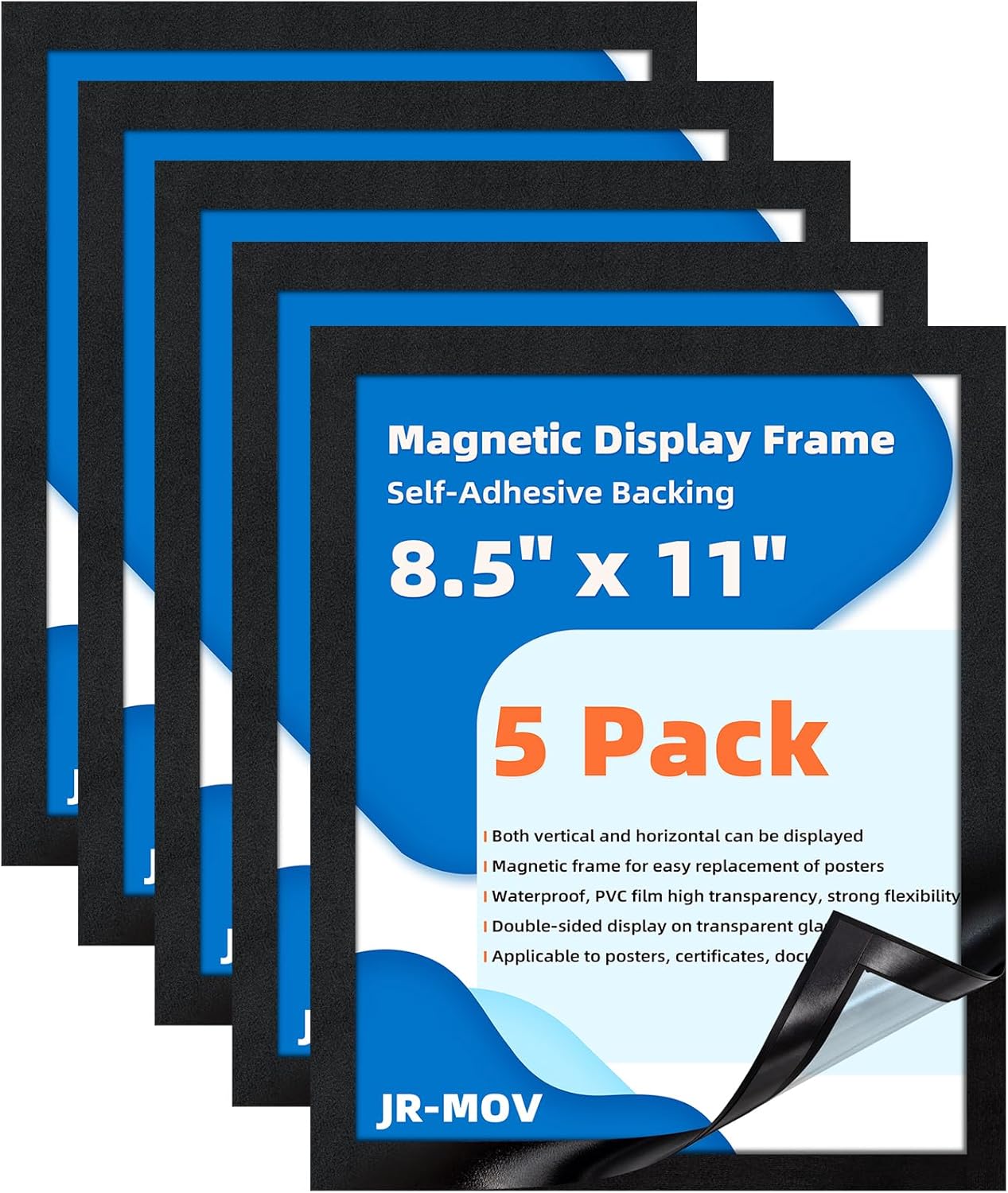 Magnetic Sign Holder 8.5 x 11-5Pcs Magnetic Frames for Refrigerator Double Sided Reusable Adhesive Frames for Walls Door Window Picture Photo Document Paper Poster Magnetic Display Frame