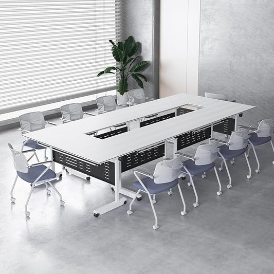 10Pack Conference Room Table, Folding Conference Table for Office Classroom, Mobile Training Tables with Casters Silent Wheels, Large Rectangular Convertible Modular Seminar Tables (L47.2in)