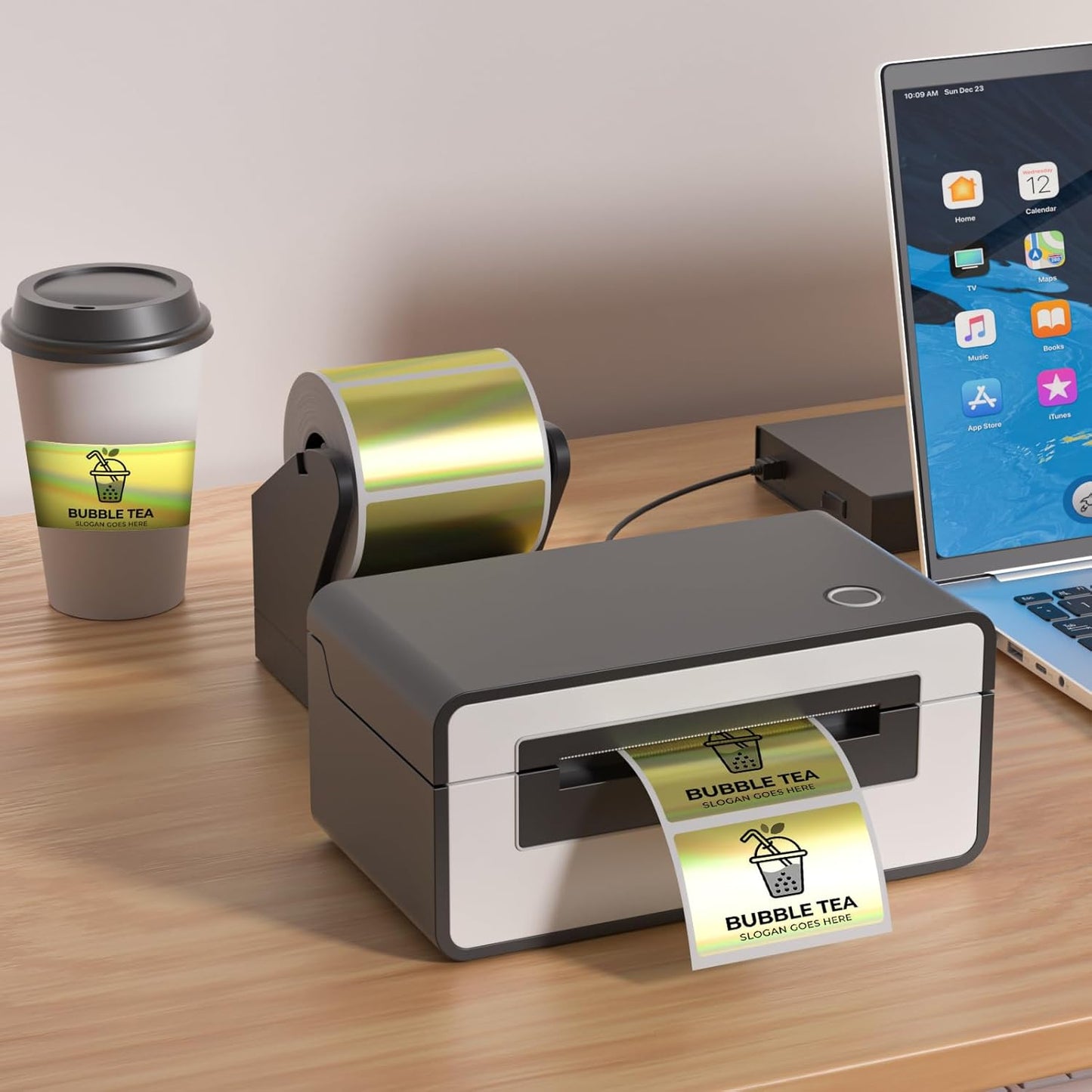 MFLABEL 2.25" x 1.25" Holographic Gold Thermal Labels, 500pcs Waterproof Self-Adhesive Printable Stickers for Thermal Printers, Small Business Logo, Barcode, Packaging