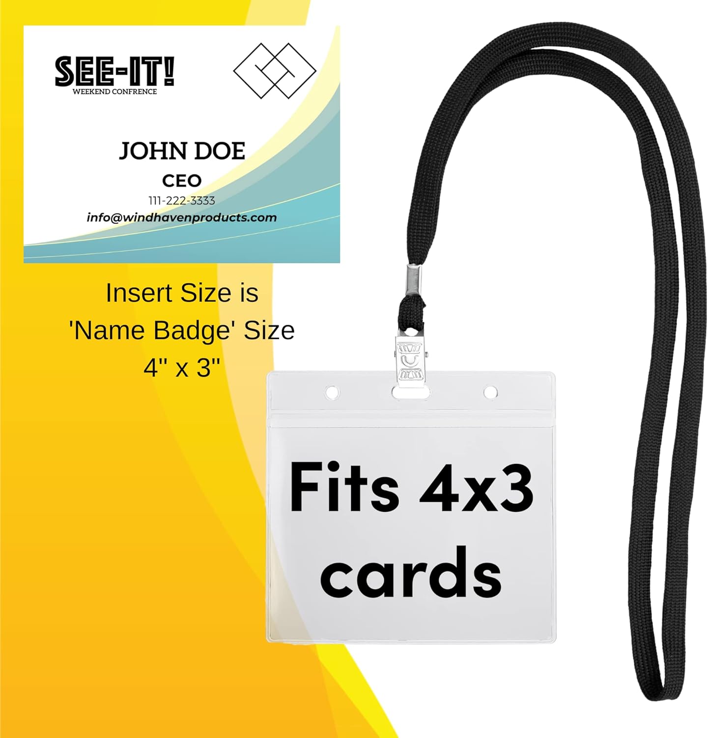 SEE-IT! 52 Sets Badge Holders with Lanyards Name Tag Holders and Lanyards 4x3 Size Quick Load No Zipper Name Tag Badge id Holders Clear Plastic (52)