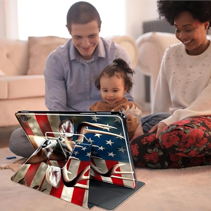 for Fire HD 10 Tablet Case 11th Generation 2021 and Amazon Fire HD10 Plus Case 10.1", 360 Degree Rotating Stand Smart Protective Case,for Fire HD 10 2021 Tablet,American Flag/Deer