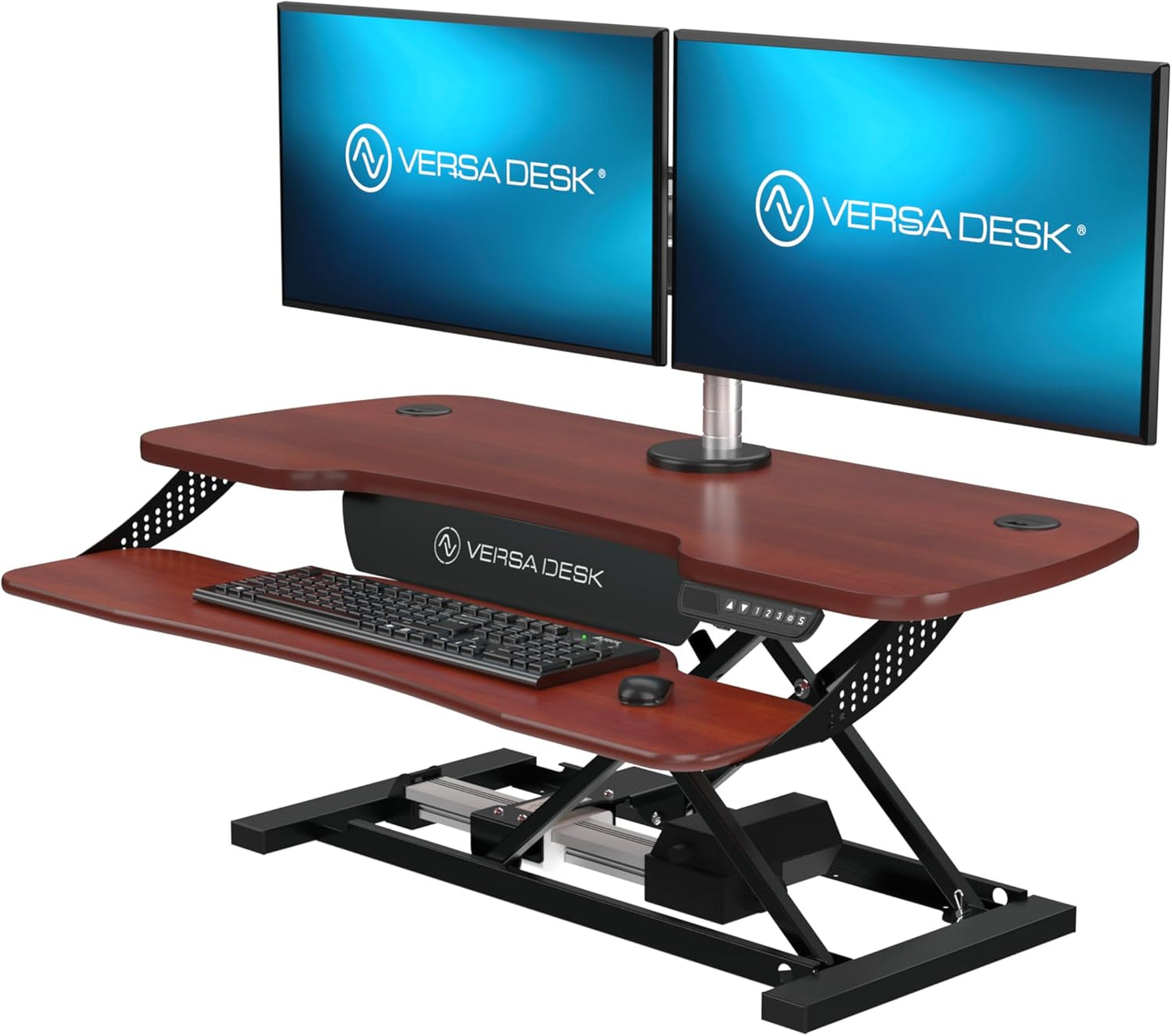 VERSADESK® PowerPro™ Elite 48” x 24” Standing Desk Converter | 48 Inch Electric Height Adjustable Sit to Stand Desk Riser w/Keyboard Tray & USB Hub - Ergonomic Workstation for Home & Office, Cherry