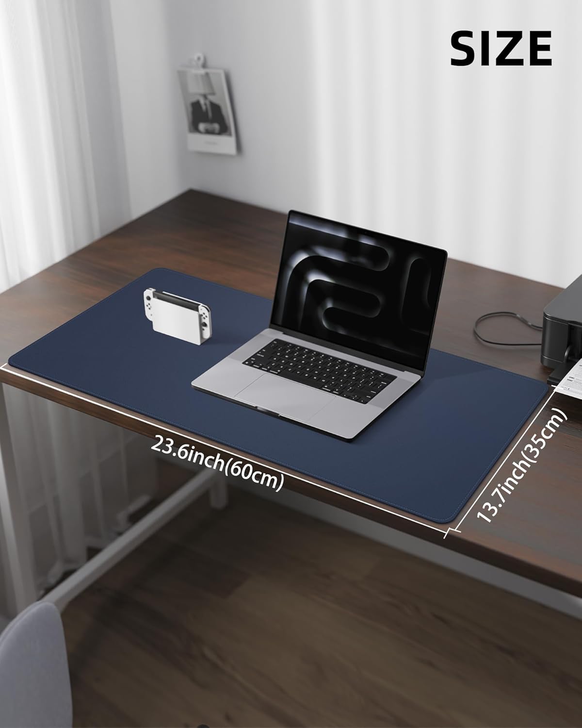 Non-Slip Desk Pad,Mouse Pad,Waterproof PVC Leather Desk Table Protector,Non-Slip PU Leather Desk Blotter, Easy Clean Laptop Desk Writing Mat for Office Work/Home/Decor(Midnight Blue, 24" x 13.7")