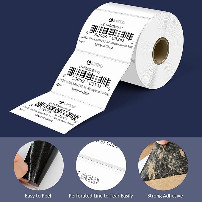 L LIKED 3" x 2" Direct Thermal Labels, Permanent Adhesive Barcode Shipping Stickers & Compatible with Rollo, Zebra and Other Desktop Printers (12 Rolls, 8400 Labels)