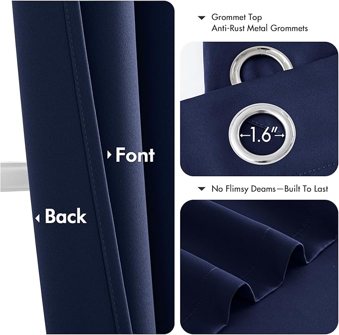 MIULEE Navy Blue Blackout Curtains for Bedroom Living Room 84 Inches Long 2 panels, Thermal Insulated Room Darkening Drapes Solid Grommet Top Noise Reducing Light Blocking Window Treatments 40x84 Inch