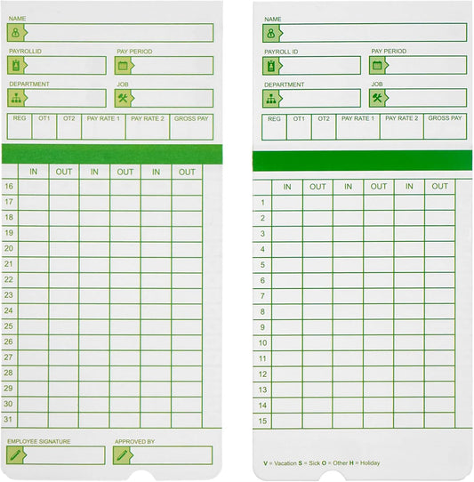 Zzrywuty All Pay Periods, 50 Count Time Cards for Hn3000, 2-Sided, 3 3/8" x 7 3/8", Green