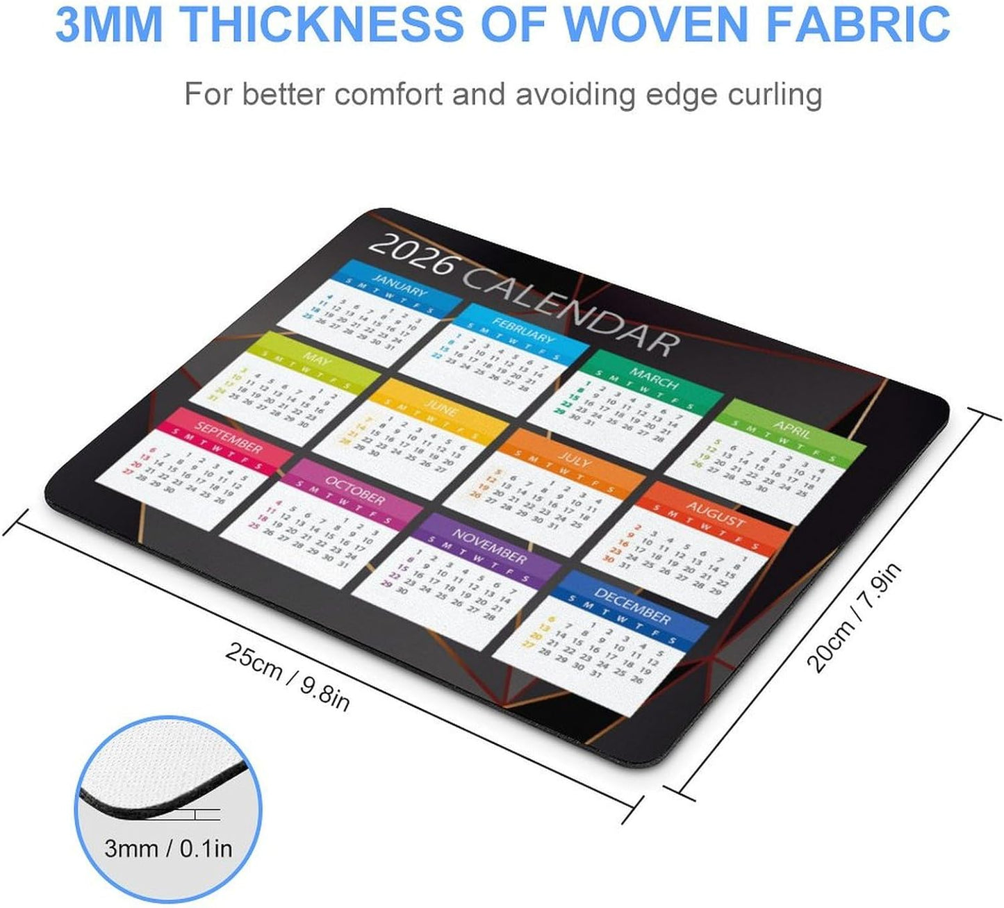 2026 Mouse Pad Calendar Computer Mouse Pads Calendars Non-Slip Rubber Desk Mat Mousepad Gaming Office Keyboard Mat