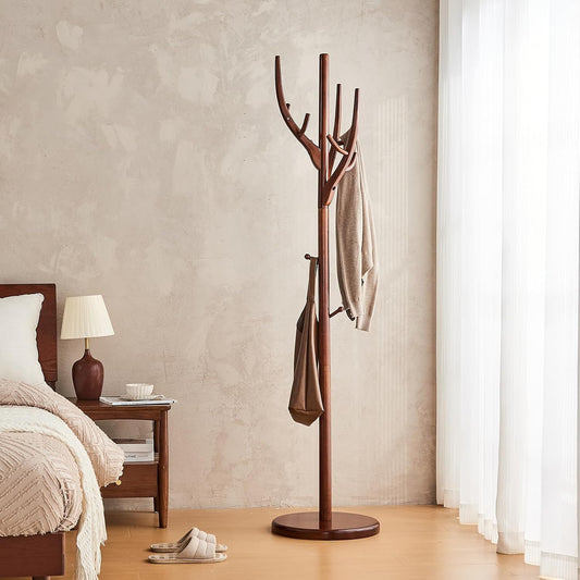 Uniclinens Coat Rack Freestanding Solid Wood Coat Tree Standing with 12 Hooks, Coat Rack Stand Creative Tree Branch-look (Walnut)