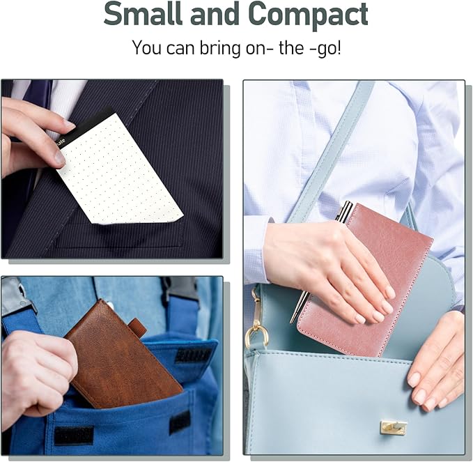 WEMATE 10 Pieces Small Notepad Holder Set Pocket Notebook - Included Mini Pocket Notepad Holder Set with 8 Memo Book Refills and Metal Pen for Meetings, Daily Records, and Notes 3 x 5 Inch (Black)