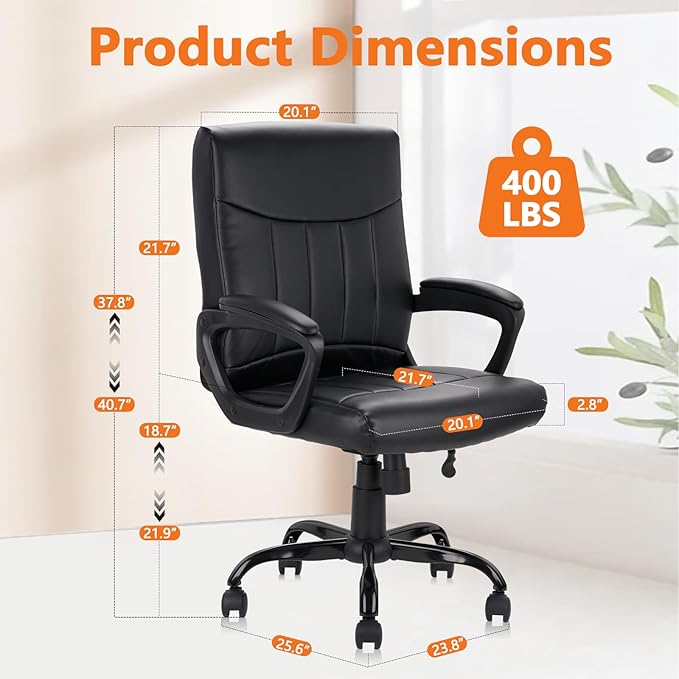 CLATINA Mid Back Leather Office Executive Chair with Lumbar Support and Padded Armrestes Swivel Adjustable Ergonomic Design for Home Computer Desk