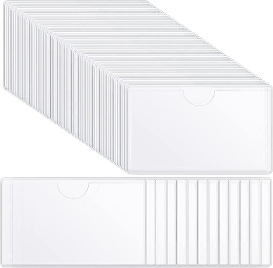 100 Self-adhesive Index Card Pockets Label Pockets sleeves with Top Open for Business Cards, Clear Plastic Sticky Labels Holders for Storage Bins Library Cards, Organizing Totes Shelves (3.7 x 2.28'')