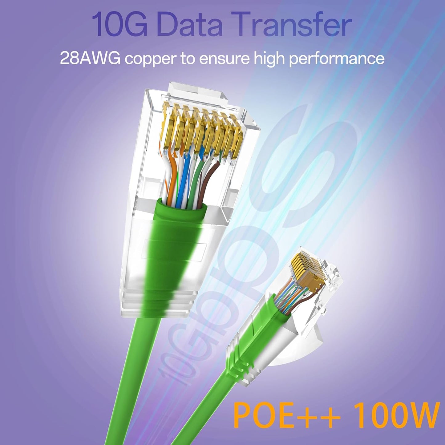 Cat6a Patch Cables 3ft (24 Pack) Slim, Cat6 Ethernet Patch Cable Pure Copper, Flexible Cat 6 Patch Cable 550MHZ 10G, Space-Saving Cat 6A Network Cables for Patch Panel, Green