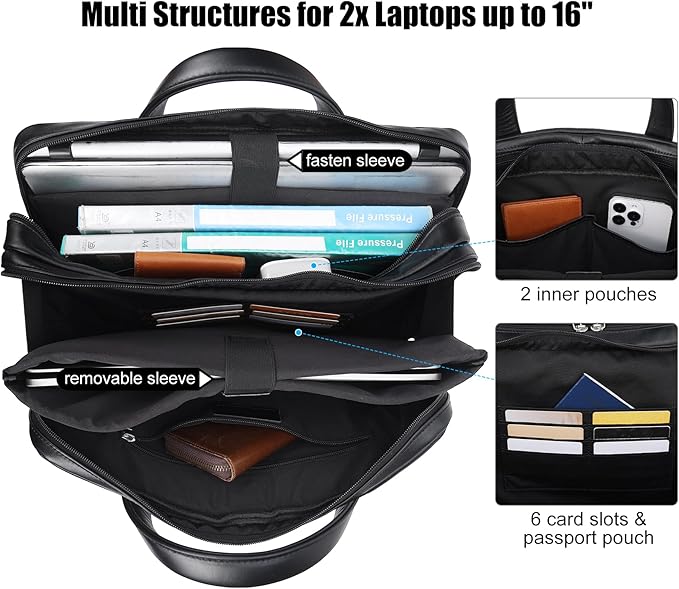 Masa Kawa Leather Briefcase for Men 15.6" - 17" Laptop Computer Case Business Travel Work Messenger Cross Body Shoulder Bag