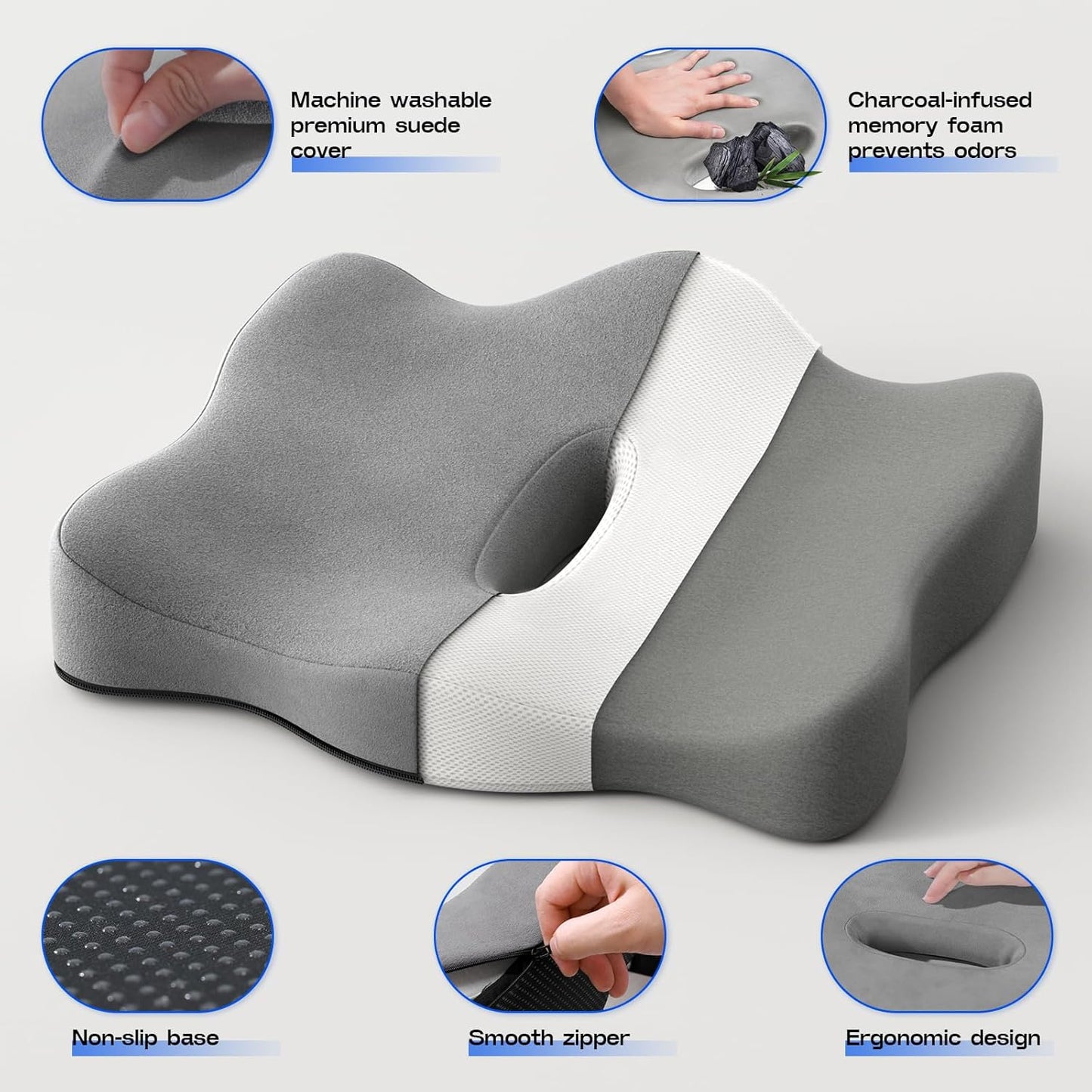 Seat Cushions for Office Chairs - Pressure Relief Seat Cushion - Car Seat Cushions for Pressure Relief, Tailbone Pain, Sciatica & Back Pain Relief for Office Chairs (Grey)