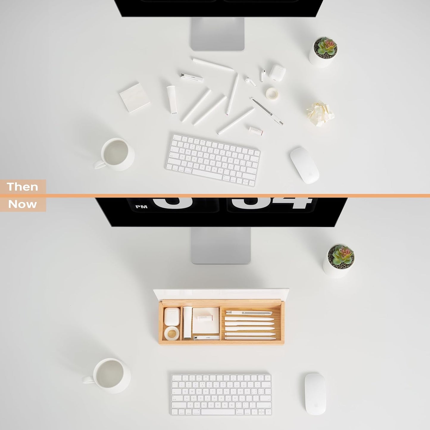 Glass Desktop Whiteboard with Wood Organizer for Small Office Accessories, Aesthetic Desk Dry Erase White Board with Drawer for Home Office Cubicle, Marker & Eraser Included, Yeoux